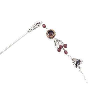 Cloisonne Bead Hair Stick with Tassels 5.25" Black